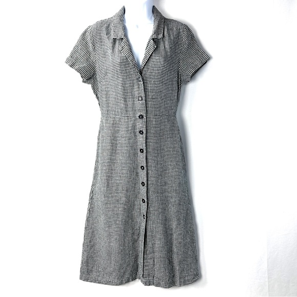 Quince Linen Dress Gingham Button Front Black White Size Small Midi - Picture 3 of 9
